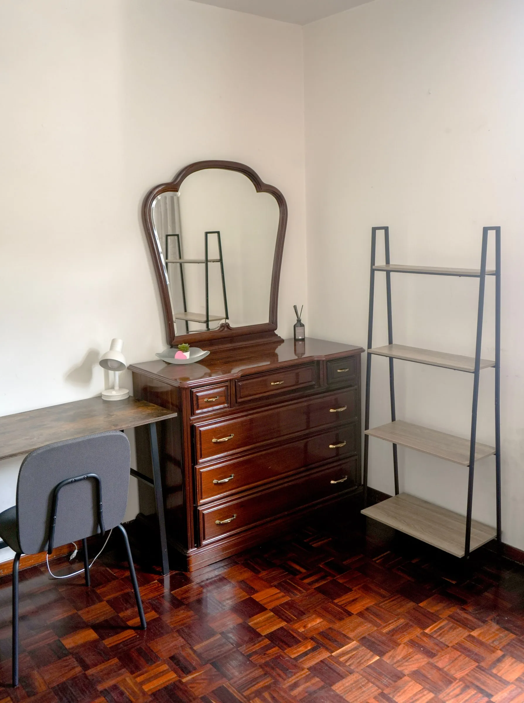Penne desk, wooden dresser and storage shelves